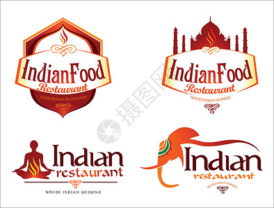 印度餐厅印度食品标签插画