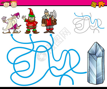 迷宫卡通游戏矮人插图孩子们教育线条乐趣卡通片图表迷宫解决方案背景图片