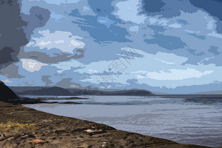斯托尔守望台月光海岸上空的云彩手表海滩海洋石头海岸线岩石渠道海浪天空插画
