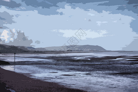 守望台月光海岸上空的云彩石头手表海浪海洋岩石天空渠道海滩海岸线插画