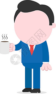 无硫莲子芯茶持有咖啡杯的商务人士工人时间饮料工作商业吉祥物商务卡通片插图经理插画