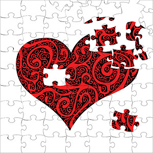 一份完整爱拼谜问候语白色个性魅力漩涡玩具已婚插图团体红色插画