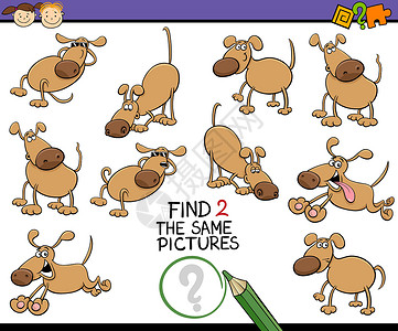 寻找相同的图片游戏卡通卡通片乐趣教育漫画图表学校学习插图解决方案大脑背景图片
