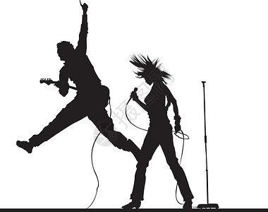 歌手唱歌摇滚乐队音乐家成人展示吉他手团体吉他插图剪影唱歌黑色设计图片