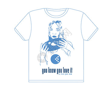 蓝色T恤DJ 女孩T恤衫插画
