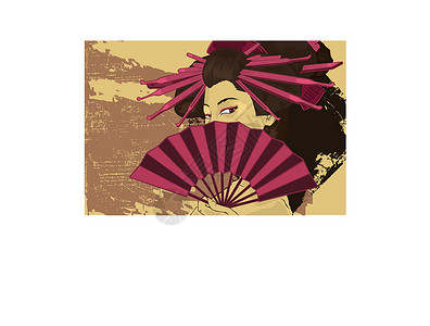 艺伎绘画发型头发女士梳子织物和服插图舞妓装饰品高清图片