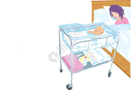 婴儿换尿布婴儿睡觉孩子地毯卧室房间插画