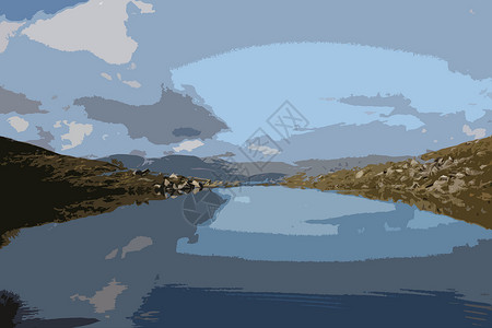伊德里斯下雪时的山地山脉雪墩绿色爬坡蓝色多云公园远景国家场景天空插画