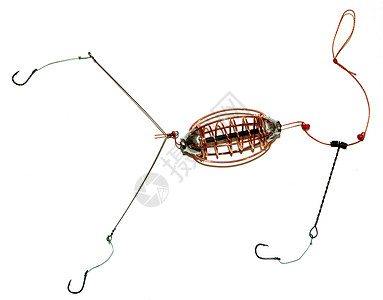 钓鱼和钓鱼线的进食器 白上隔着钩子高清图片