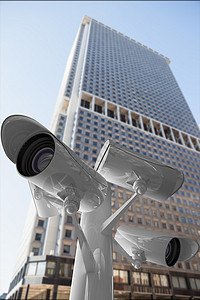 Ccctv 相机复合图像建筑拍摄城市安全摩天大楼监视背景图片