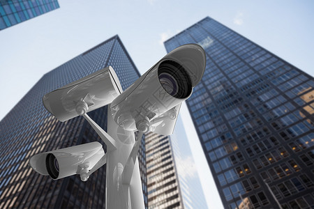 Ccctv 相机复合图像拍摄建筑监视安全城市摩天大楼背景图片