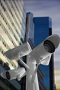 Ccctv 相机复合图像建筑城市监视蓝天阳光商业摩天大楼晴天拍摄阴影背景图片