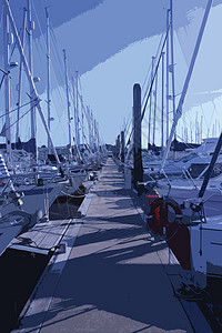 威尔明顿停泊在利明顿码头的轮船风帆港口航行摩托艇力量浮桥泊位发动机漂浮汽艇插画