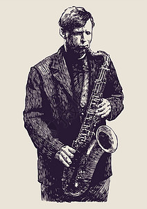 萨克斯手Jazz音乐家成人聚变乐队男性插图乐器草图玩家音乐会横幅插画