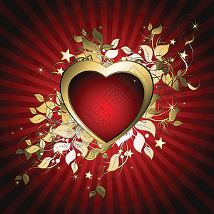 心脏装饰金子红色插图美丽创造力风格植物背景图片