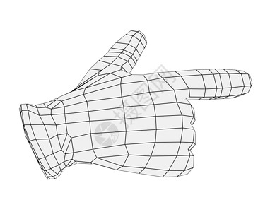 有线框架手指手指 前方视图一部分手势身体白色插图背景图片