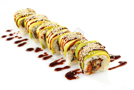 单带新鲜成分的寿司卷高清图片