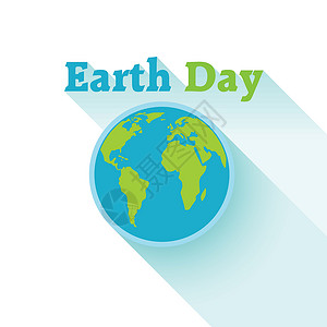 蓝色地球日 矢量图解绿色平面阴影星球插图背景样式行星磁带文字背景图片