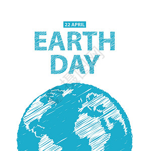 蓝色的地球日 矢量图示 Pencil 绘图 ef白色平面绿色文字涂鸦背景磁带大洲写意样式背景图片