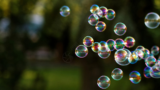 空气气泡肥皂泡沫喜悦童年圆圈派对玩具鼓风机蓝色折射反射乐趣背景
