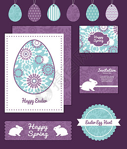 矢量紫色和蓝色花花式复活节卡 胶片背景图片