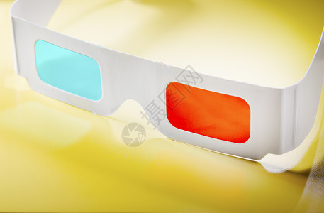 3D 玻璃红色镜头青色浮雕阴影镜片黄色尺寸背景图片