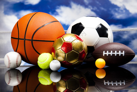 足球器材体育设备细节 生动多彩的主题手套皮革游戏橡皮羽毛球高尔夫球网球红色手球休闲背景