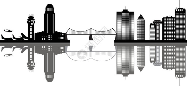 蒙特利尔市地平线景观建筑学天际城市旅行摩天大楼剪影建筑插图运输插画