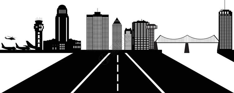蒙特利尔市地平线摩天大楼市中心插图运输景观旅行建筑建筑学天际剪影插画