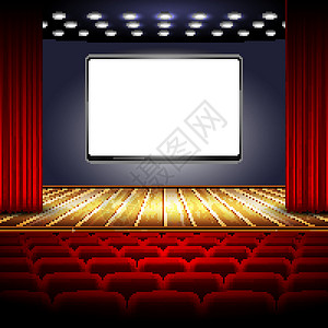 电影窗帘舞台红色分期艺术风格椅子剧院插图装饰背景图片