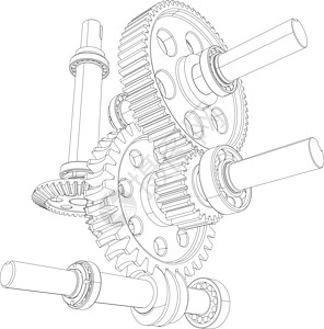 由齿轮 轴承和轴承构成的减压器绘画蜗轮草图车轮工程减速器设计图片