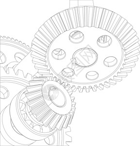 带轴承和轴承的齿轮 特写 向量草图工程减速器绘画蜗轮车轮设计图片