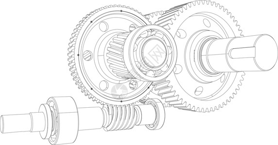 带轴的有线框架装置 特写 向量绘画草图车轮减速器工程齿轮设计图片