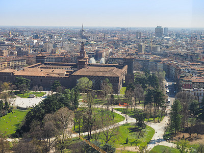 米兰空中视图景观建筑场景公园天线地标建筑学城市高清图片