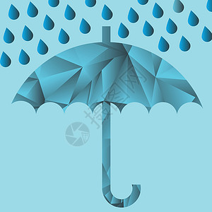 打开蓝色雨伞伞式雨伞几何马赛克季节多边形插图横幅感恩天气三角形征收插画