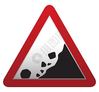 落石路路标志危险速度警告驾驶岩石金属三角形红色白色碎片背景图片