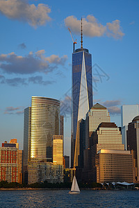 自由塔渡船旅游市中心背景金融建筑物商业蓝天建筑地标背景图片