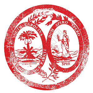 南卡罗来纳州海豹印章墨水红色绘画邮票插图艺术艺术品橡皮插画