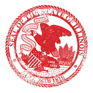 伊利诺伊州海豹印章红色橡皮插图艺术艺术品邮票墨水绘画背景图片