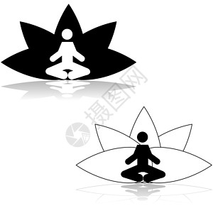 莲花位置绘画按钮瑜伽传统插图宗教潜意识专注白色徽章背景图片