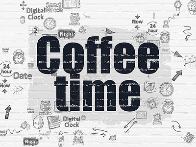 在背景墙上的时间概念咖啡时间图表倒数灰色黑色建筑日程白色战略流程图绘画背景图片