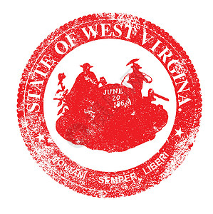 西弗吉尼亚州海豹印章墨水艺术橡皮邮票绘画插图艺术品红色背景图片