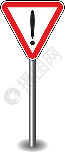 红色三角形中的符号感叹标记交通黑色网络冒险警报安全事故警告白色按钮背景图片