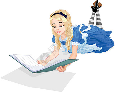爱丽丝漫游仙境爱丽丝在看书想像力艺术故事瞳孔标识海报女孩标签教育学生设计图片