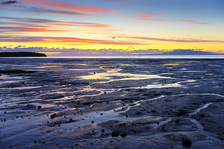 阿拉斯加海岸  日落场景天空海景水湾海浪天气蓝色橙色季节反射背景图片