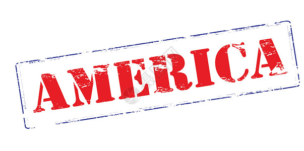 美国矩形橡皮邮票红色墨水蓝色背景图片