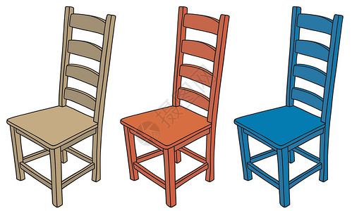 彩色椅子扶手椅蓝色手绘房间家具凳子卡通片座位红色背景图片