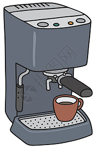 渗滤器蓝色电浓缩咖啡机杯子咖啡味卡通片饮料咖啡机器咖啡店灰色红色黑色插画