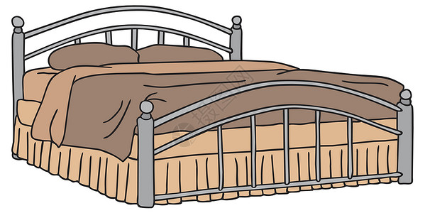 法利多斯双人床床架住房枕头棕色解雇双人床卧室卡通片金属毯子插画
