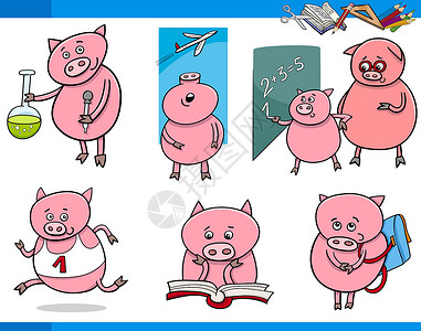 小猪人物学生卡通漫画背景图片